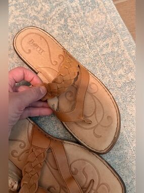 Born Tan Braided Leather Slide Sandals - Women's